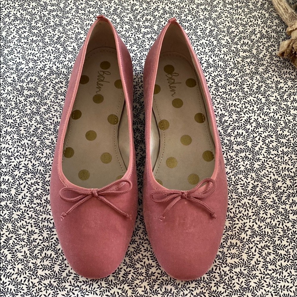 Boden Dusty Rose Ballet Flats with Bow and Polka Dot Lining